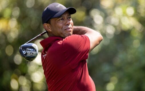 Tiger Woods walking on the golf course during a previous Masters tournament at Augusta National