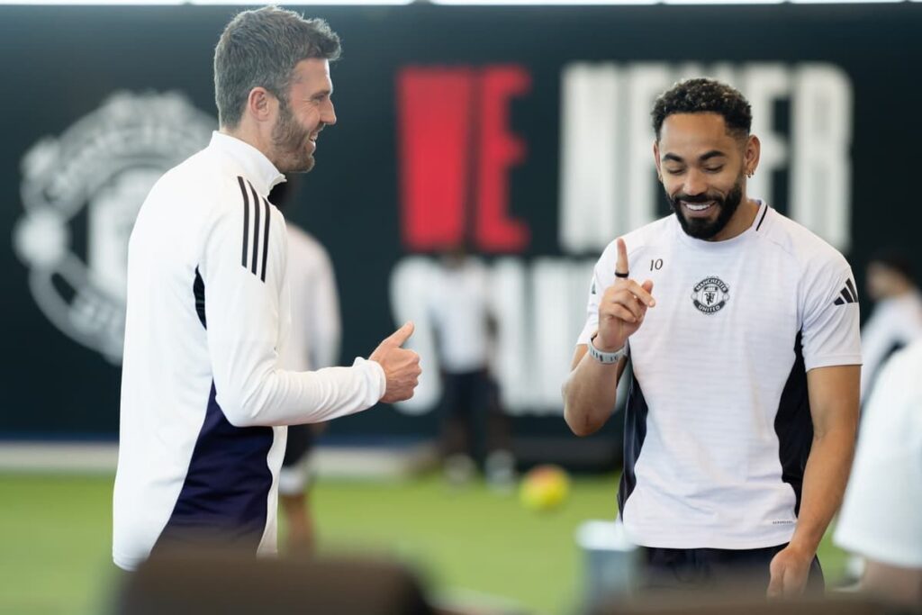 Matheus Cunha training for Manchester United ahead of the Premier League match against Liverpool