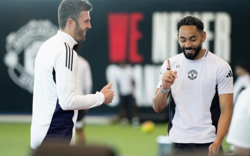 Matheus Cunha training for Manchester United ahead of the Premier League match against Liverpool