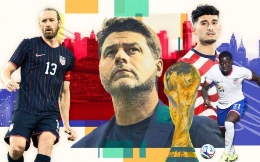 USMNT manager Mauricio Pochettino standing thoughtfully on the touchline during an international match