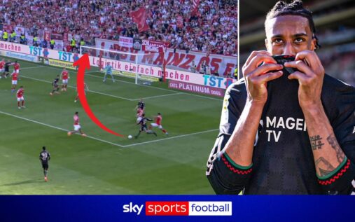 Michael Olise celebrating a goal for Bayern Munich against Mainz