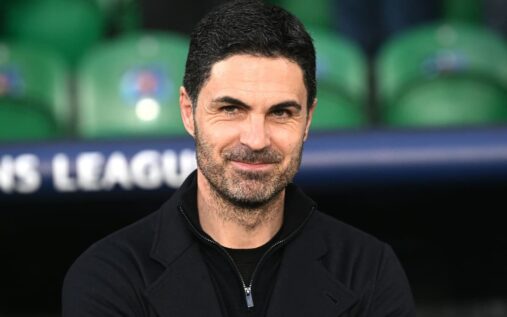 Arsenal manager Mikel Arteta directing his players from the touchline during a Premier League match.
