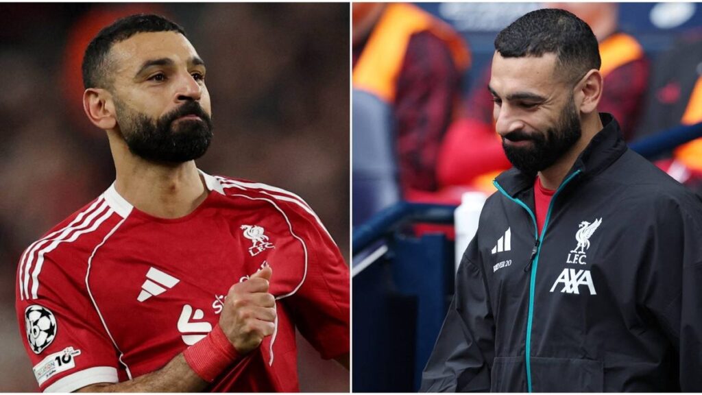 Liverpool forward Mohamed Salah looking disappointed on the pitch during a Premier League match