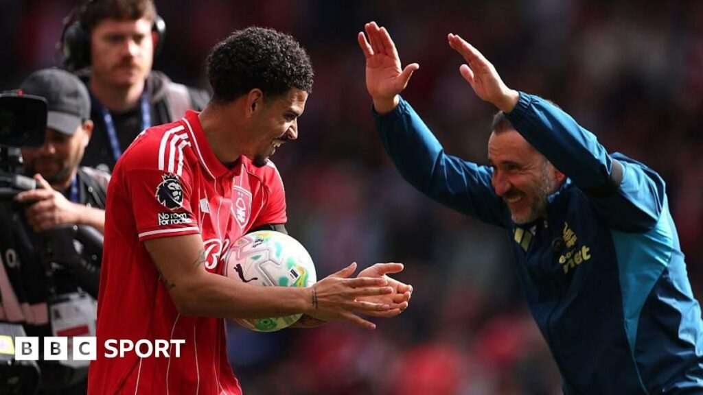 Morgan Gibbs-White celebrating a goal for Nottingham Forest in the Premier League