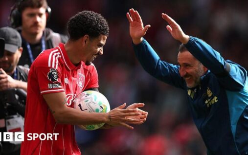 Morgan Gibbs-White celebrating a goal for Nottingham Forest in the Premier League