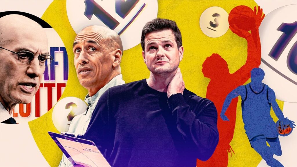 A basketball sitting on an NBA court during a regular season game