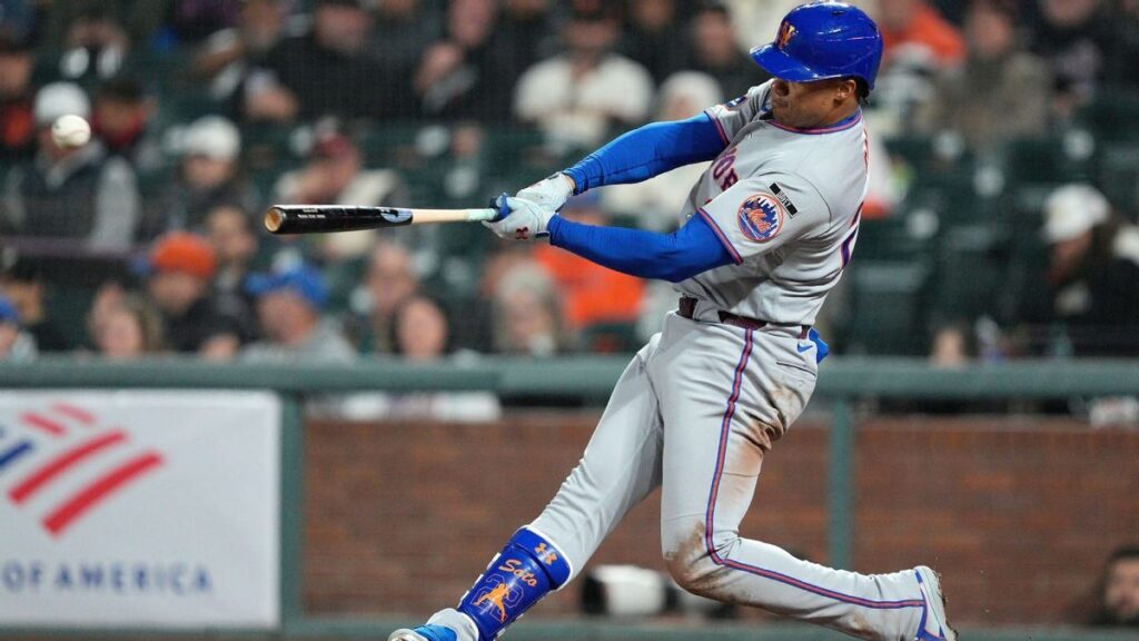 New York Mets outfielder Juan Soto running the bases during a game