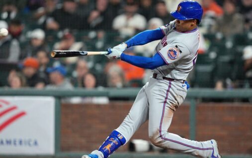 New York Mets outfielder Juan Soto running the bases during a game