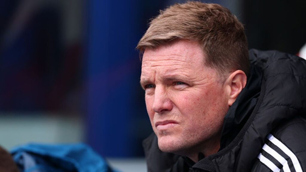 Newcastle United manager Eddie Howe looking thoughtful on the touchline during a Premier League match