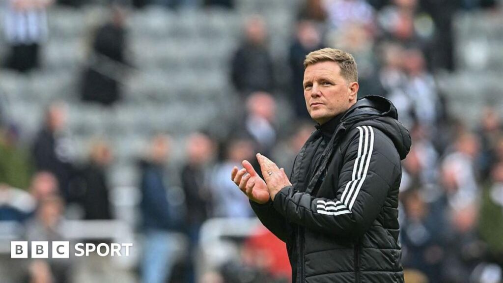 Newcastle United manager Eddie Howe looking thoughtful on the touchline during a Premier League match