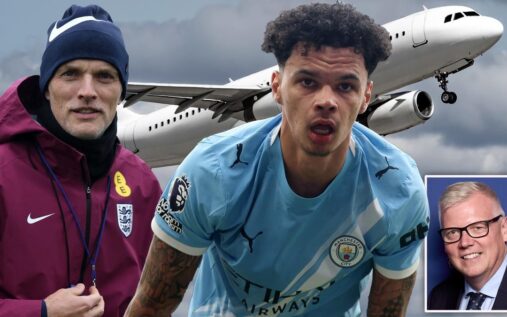 Nico O'Reilly controlling the ball for Manchester City during a Premier League match