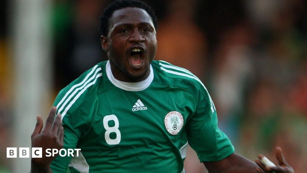 Michael Eneramo playing for the Nigeria national football team