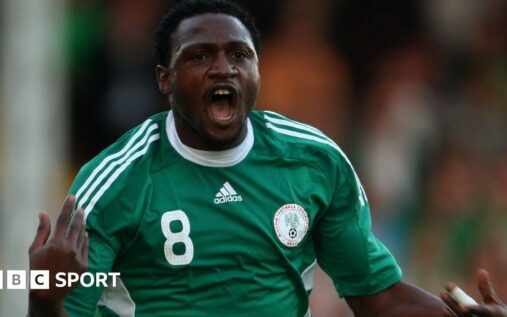 Michael Eneramo playing for the Nigeria national football team