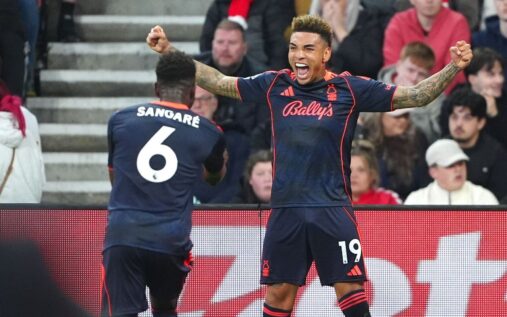 Morgan Gibbs-White celebrating a goal for Nottingham Forest against Sunderland