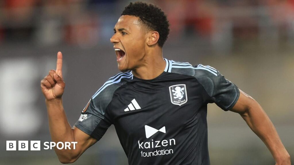Ollie Watkins celebrating a goal for Aston Villa in the Europa League