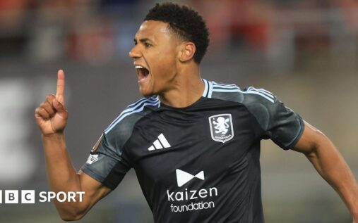 Ollie Watkins celebrating a goal for Aston Villa in the Europa League