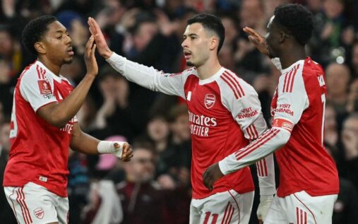 Gabriel Martinelli playing for Arsenal in the Premier League