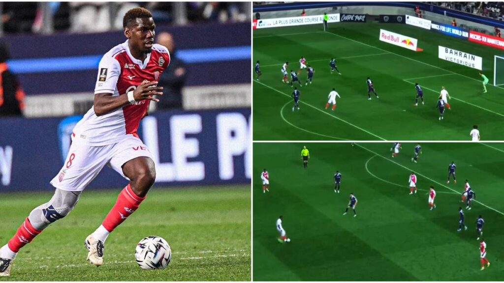 Paul Pogba playing for Monaco in a Ligue 1 match