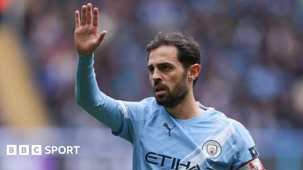 Manchester City manager Pep Guardiola giving instructions to captain Bernardo Silva during a match
