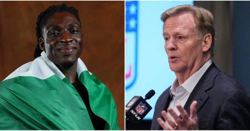 Philadelphia Eagles draft pick Uar Bernard performing athletic drills during the NFL International Player Pathway Pro Day