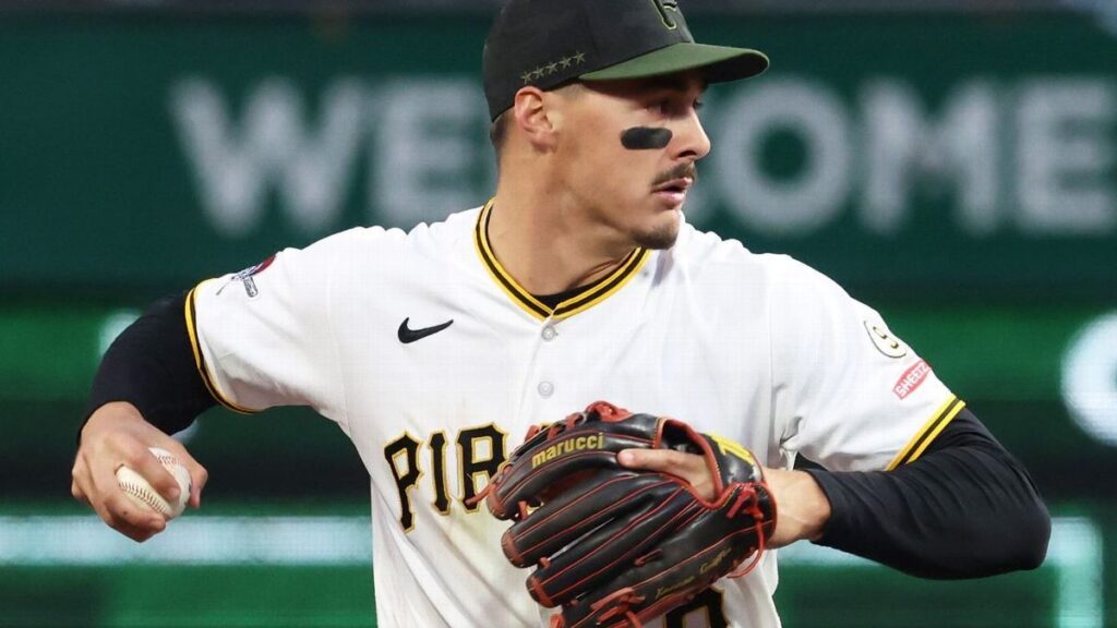 Konnor Griffin fielding for the Pittsburgh Pirates during a Major League Baseball game