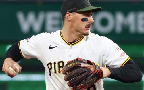 Konnor Griffin fielding for the Pittsburgh Pirates during a Major League Baseball game