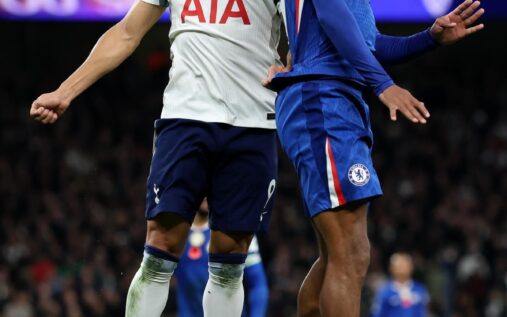 Roberto De Zerbi gestures on the touchline during a Tottenham Hotspur Premier League match