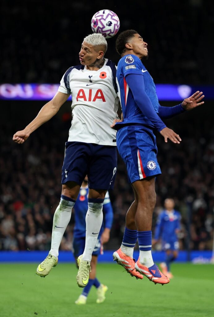 Roberto De Zerbi gestures on the touchline during a Tottenham Hotspur Premier League match