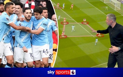 Rayan Cherki dribbling the ball for Manchester City during a match against Arsenal