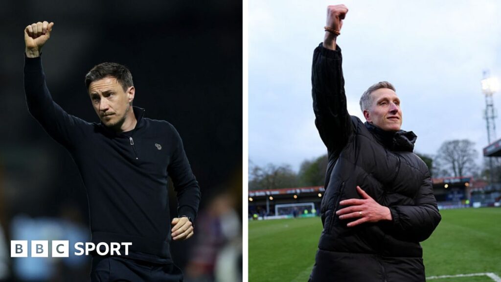 Rochdale and York City players battling for the ball in a crucial National League football match