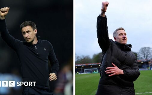 Rochdale and York City players battling for the ball in a crucial National League football match