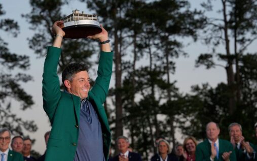Rory McIlroy wearing his Green Jacket ahead of defending his title at The Masters in Augusta