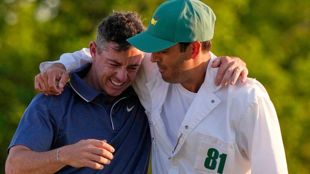 Rory McIlroy wearing the green jacket at Augusta National