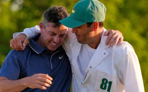 Rory McIlroy wearing the green jacket at Augusta National