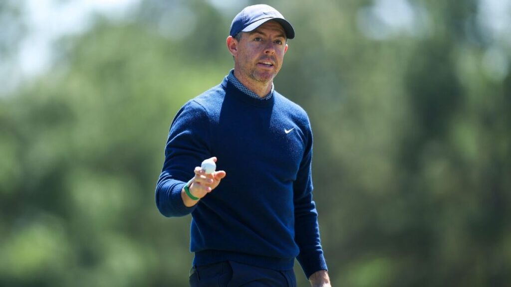 Rory McIlroy swinging his golf club during the opening round of the Masters at Augusta National