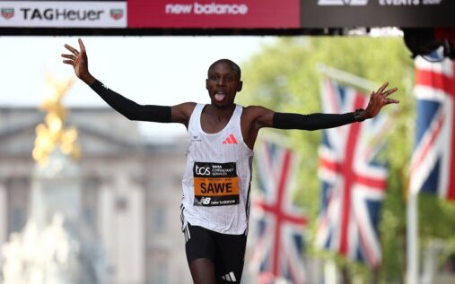 Sabastian Sawe running competitively on a marathon course