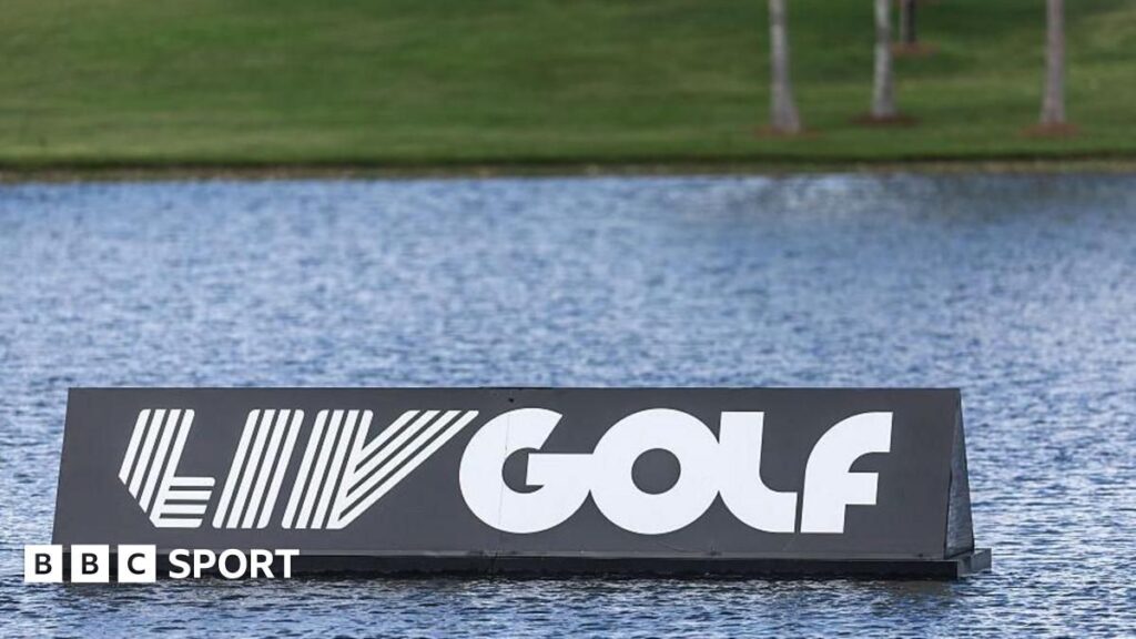 LIV Golf logo displayed during a professional tournament amid news of Saudi Arabia withdrawing financial support