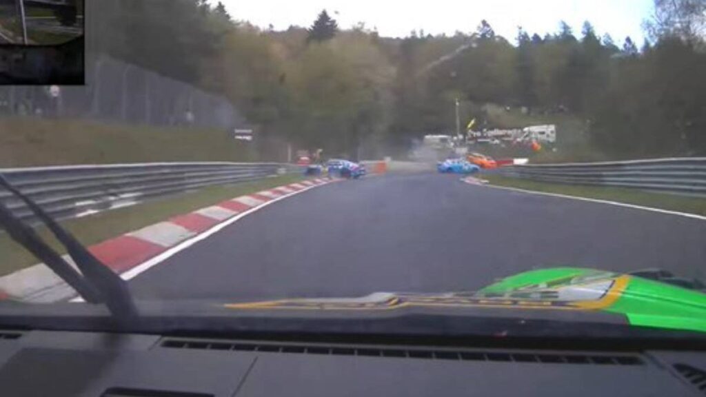 Emergency vehicles on track at Nurburgring following multi-car crash