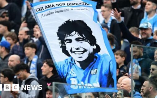 Archive photo of Argentina football legend Diego Maradona looking thoughtful on the touchline