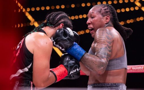 Boxer Shadasia Green preparing to fight in the ring before her super-middleweight championship bout