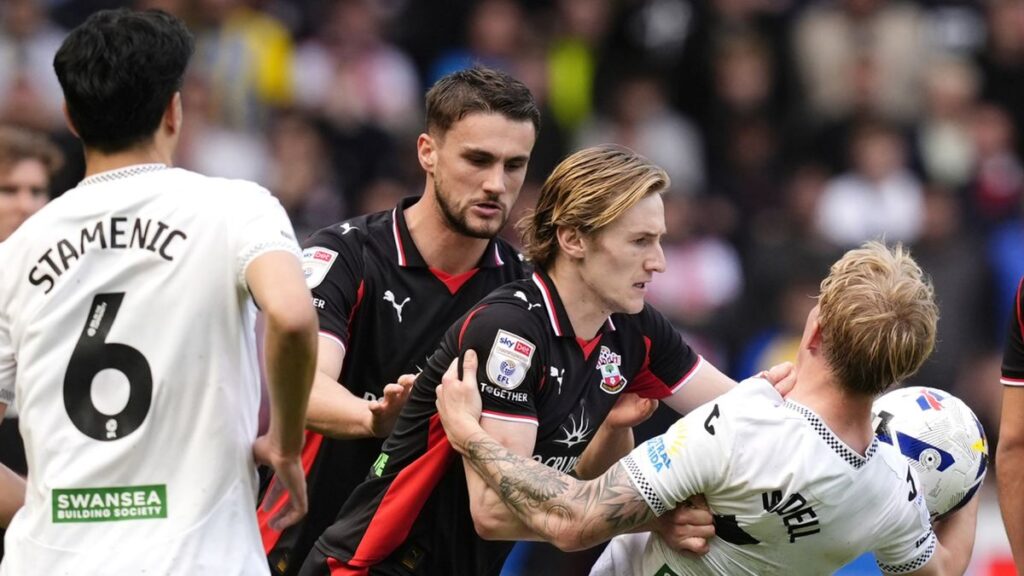 Cameron Archer celebrating his late winning goal for Southampton against Swansea