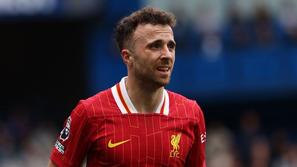 Diogo Jota looking on during a Premier League match for Liverpool