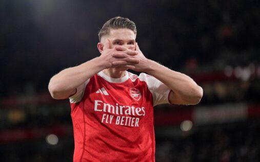 Arsenal striker Viktor Gyokeres looking focused ahead of a Champions League match