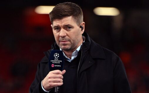 Steven Gerrard working as a television pundit during a Champions League broadcast