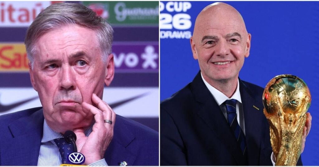 A football resting on a pristine pitch inside a large United States stadium during a tournament