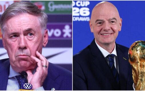 A football resting on a pristine pitch inside a large United States stadium during a tournament