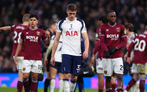 Tottenham and West Ham players battle for the ball during a tense Premier League match