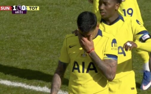 Cristian Romero receiving medical treatment on the pitch during Tottenham's match at Sunderland