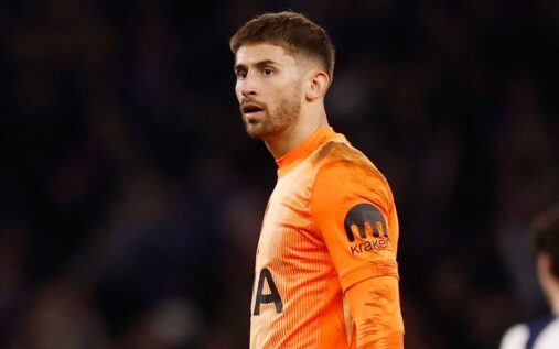 Tottenham Hotspur defenders Radu Dragusin and Cristian Romero on the pitch