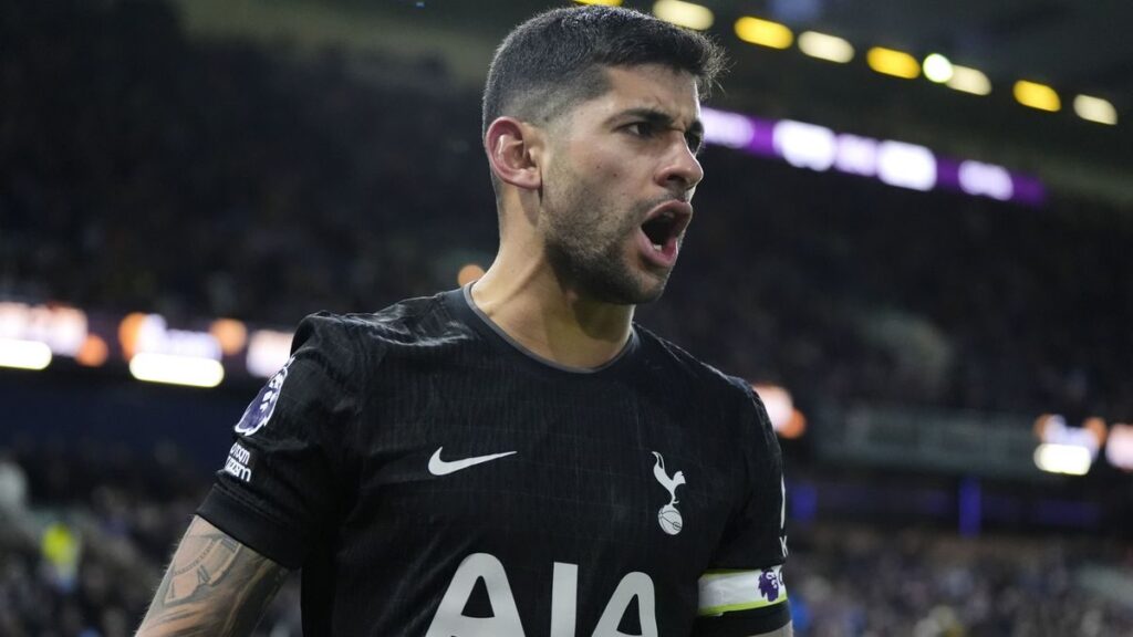Cristian Romero playing for Tottenham Hotspur in the Premier League